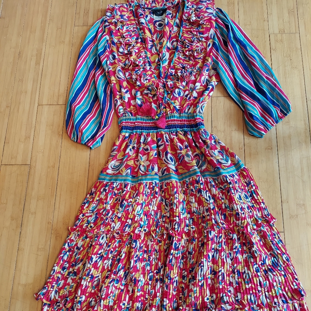 Diane Freis Georgette dress polyster pack go travel dress 3tier pleated skirt m
